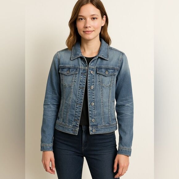 kut from the cloth adult size small cropped denim jacket with pockets - Picture 1 of 6